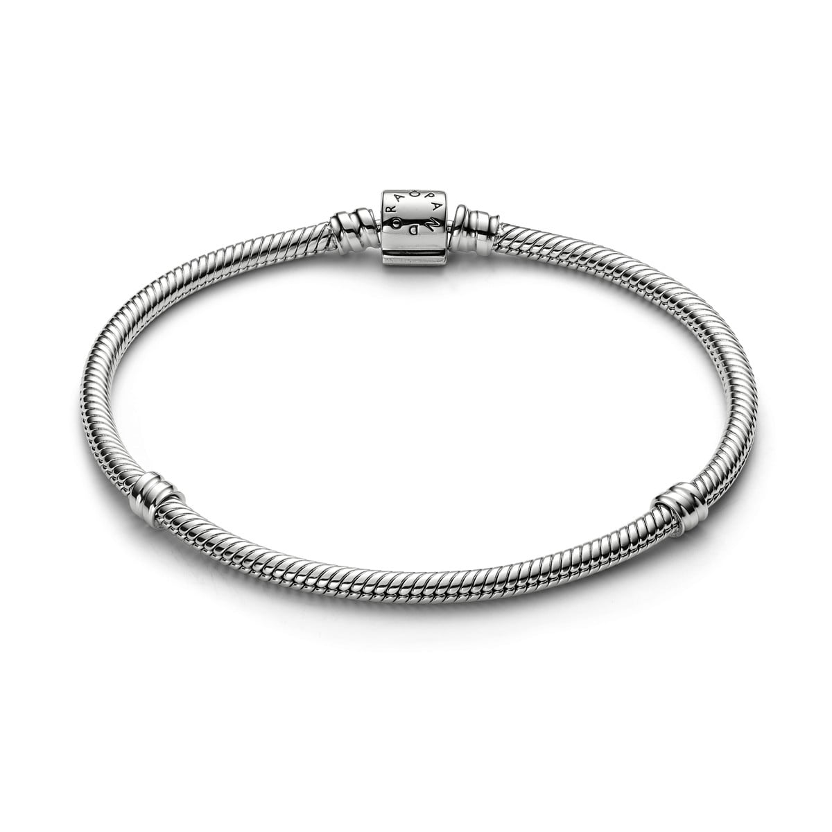 Pandora Moments Mini Barrel Clasp Snake Chain Bracelet, Platinum Plated