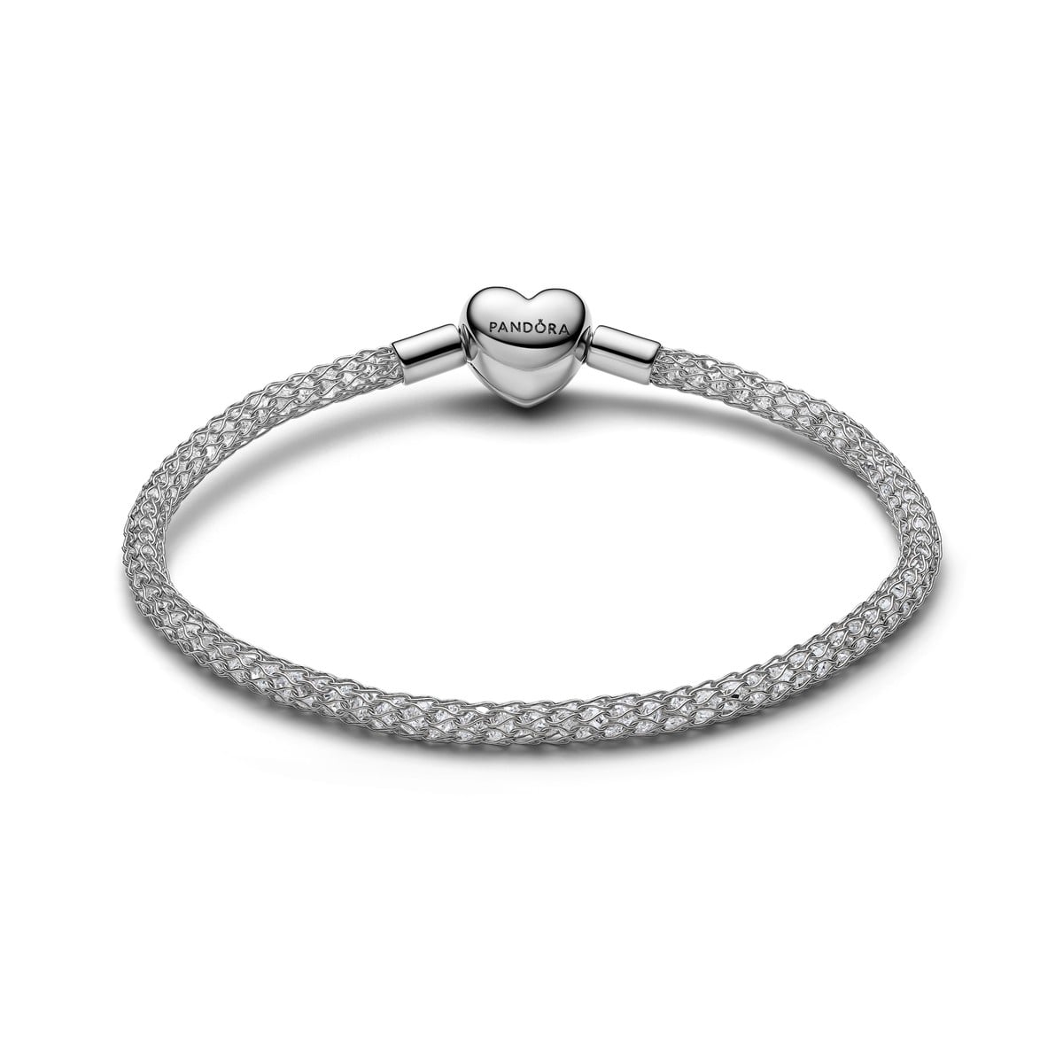 Heart Clasp Sparkling Mesh Bracelet, Platinum Plated