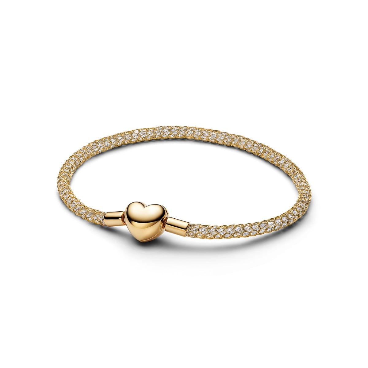 Sparkling Mesh Chain Bracelet with Heart Clasp