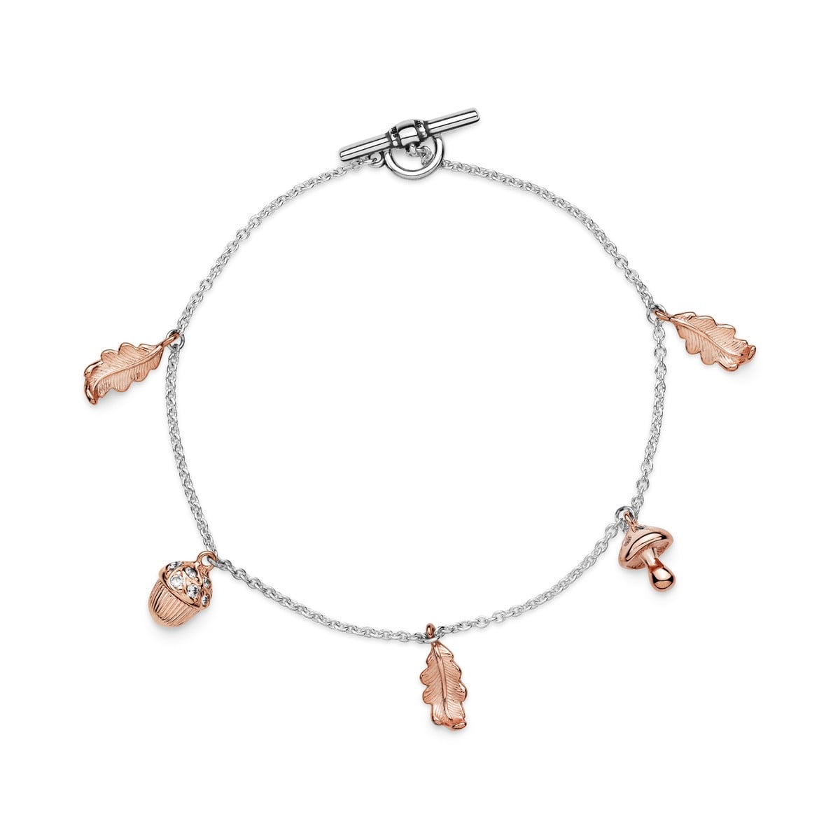 Leaves, Mushroom and Acorn and Pandora Rose T-bar Bracelet