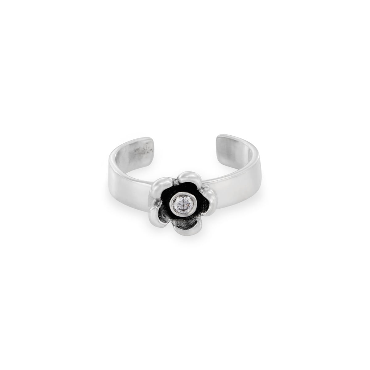 Sterling Silver Flower Toe Ring with Cubic Zirconia