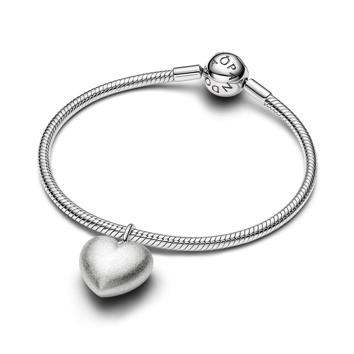 Matte Puffy Heart Dangle Charm, Platinum Plated