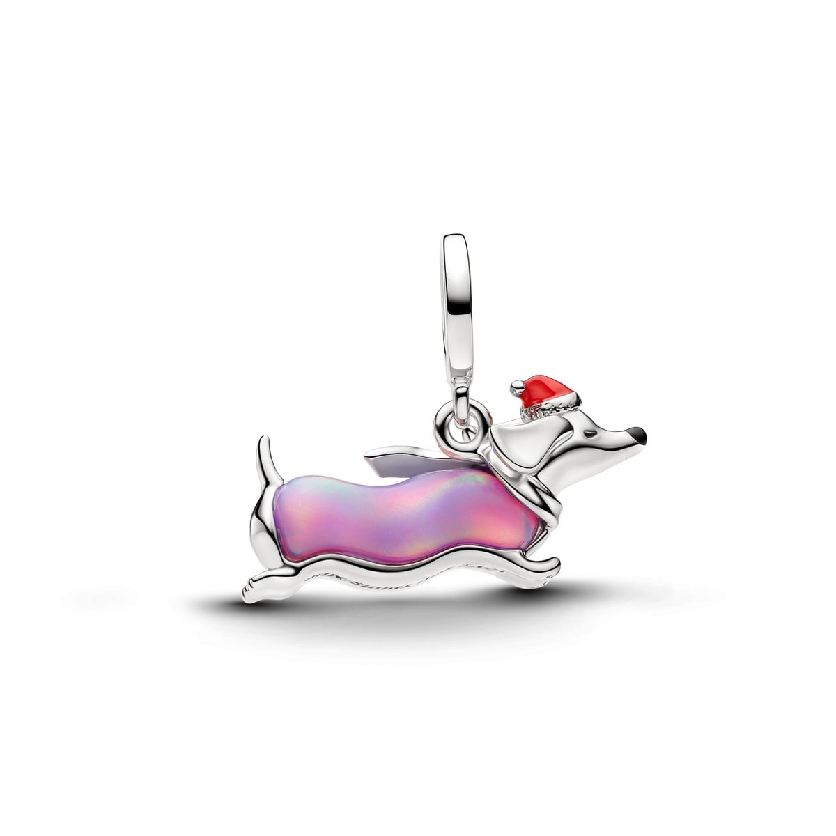 Christmas Dachshund Dangle Charm, Platinum Plated