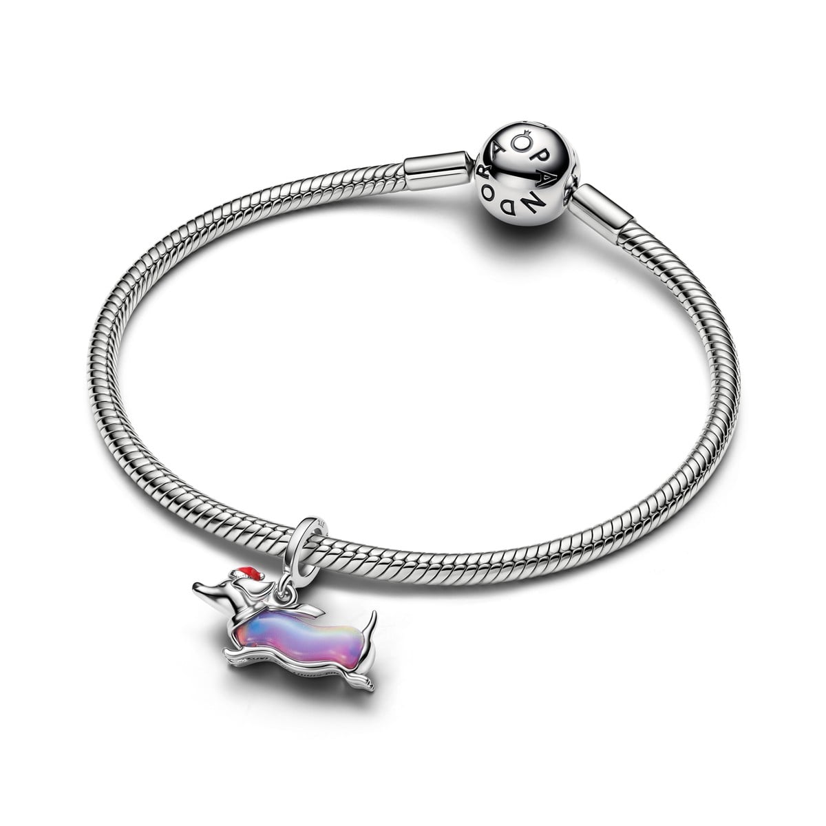 Christmas Dachshund Dangle Charm, Platinum Plated