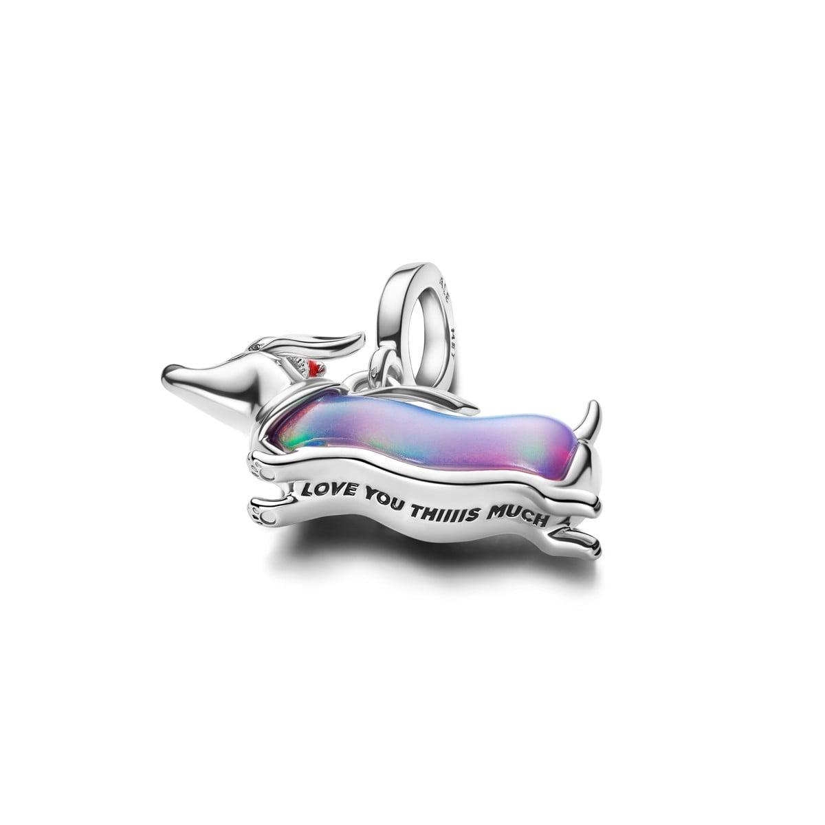 Christmas Dachshund Dangle Charm, Platinum Plated