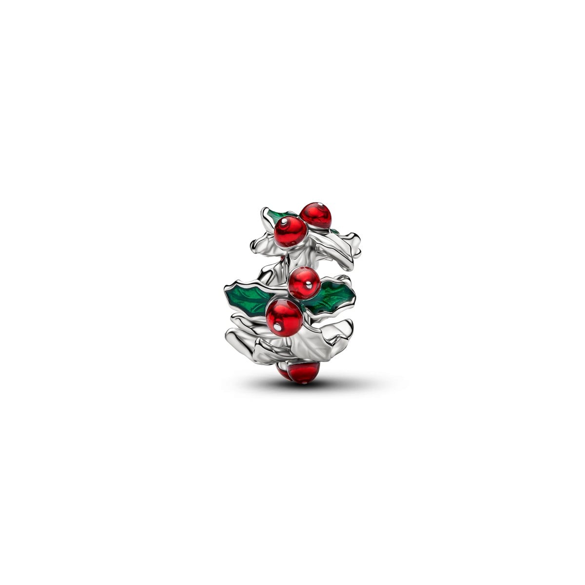 Christmas Holly Charm, Platinum Plated