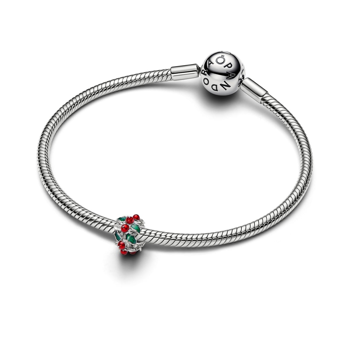 Christmas Holly Charm, Platinum Plated