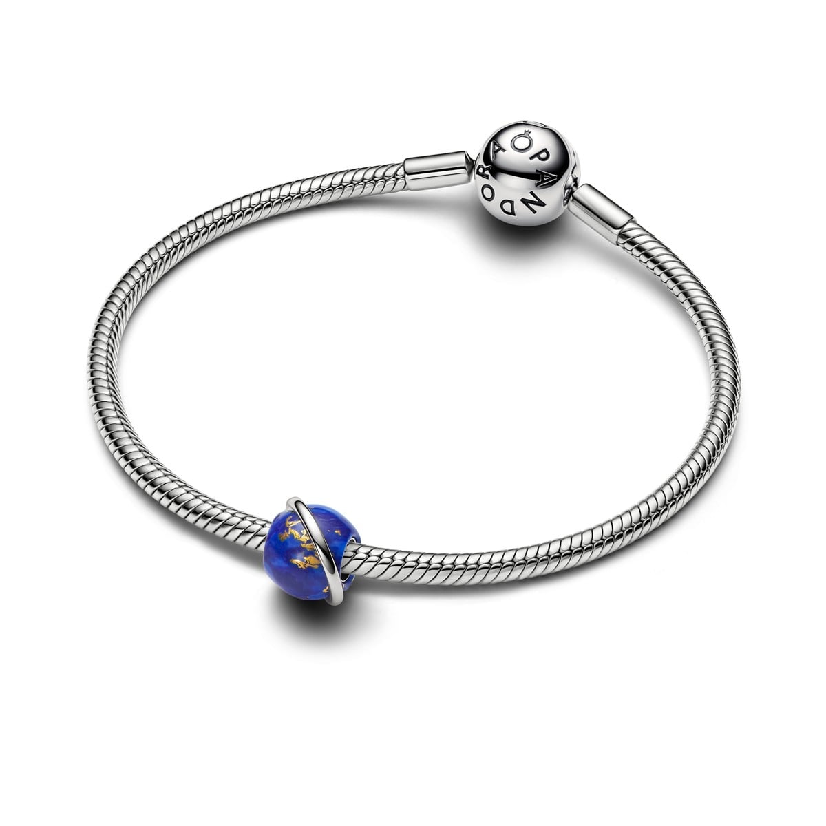 Celestial Blue Planet Charm, Platinum Plated