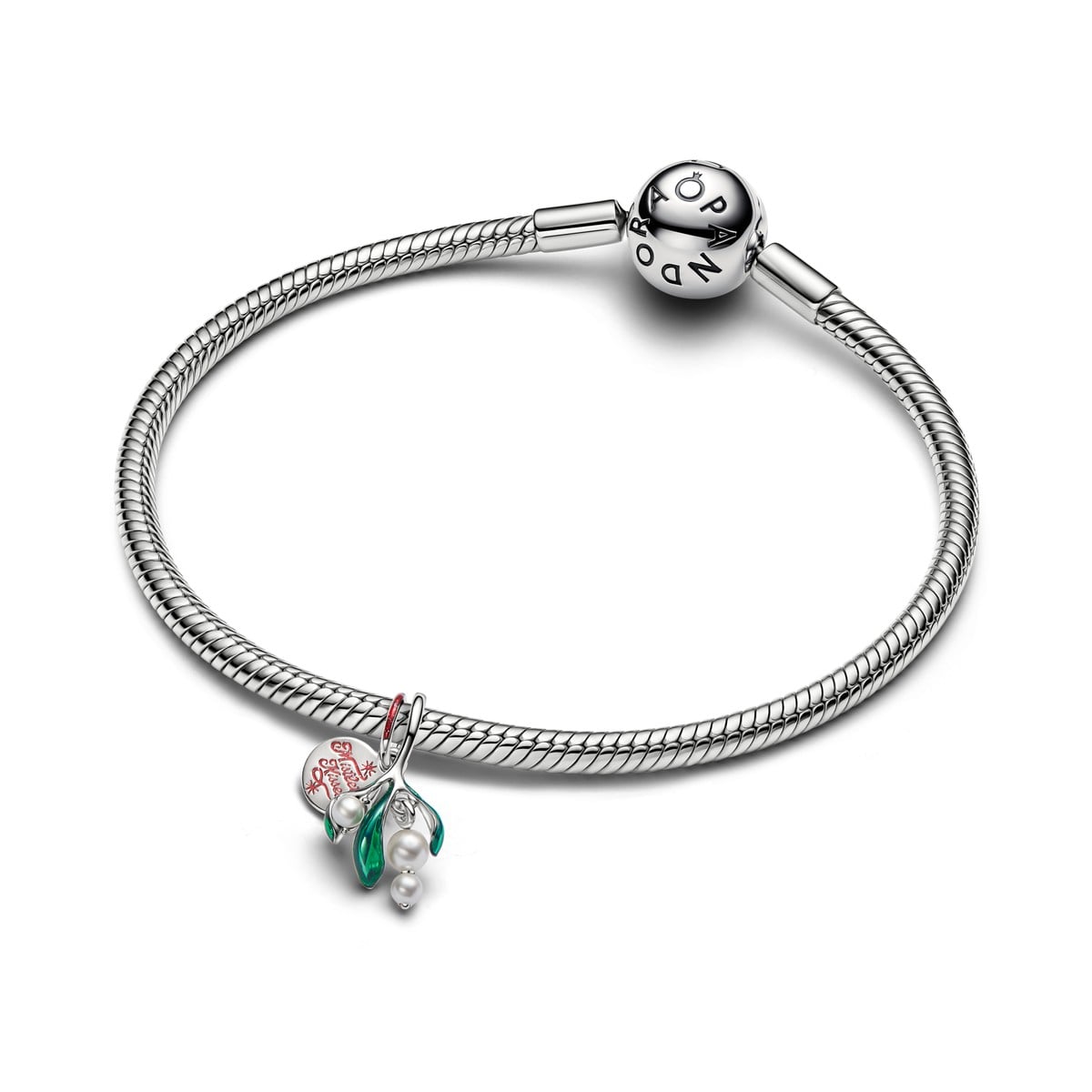 Mistletoe Dangle Charm, Platinum Plated