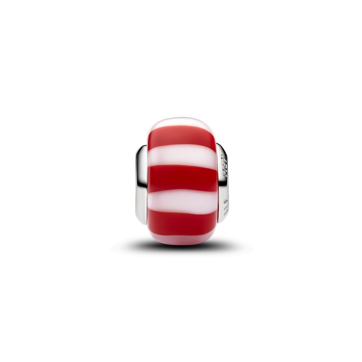 Red Peppermint Murano Glass Charm, Platinum Plated