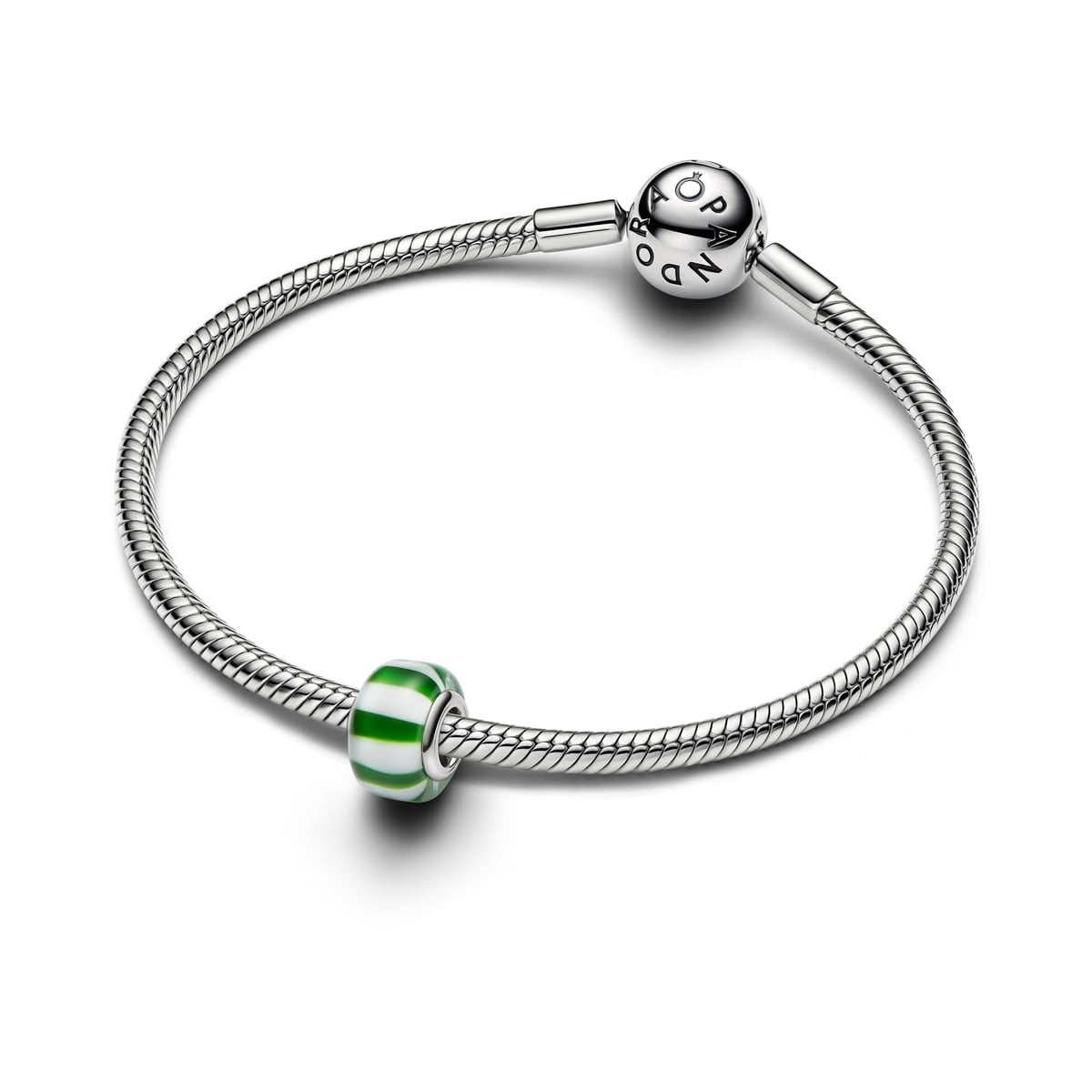 Green Peppermint Murano Glass Charm, Platinum Plated