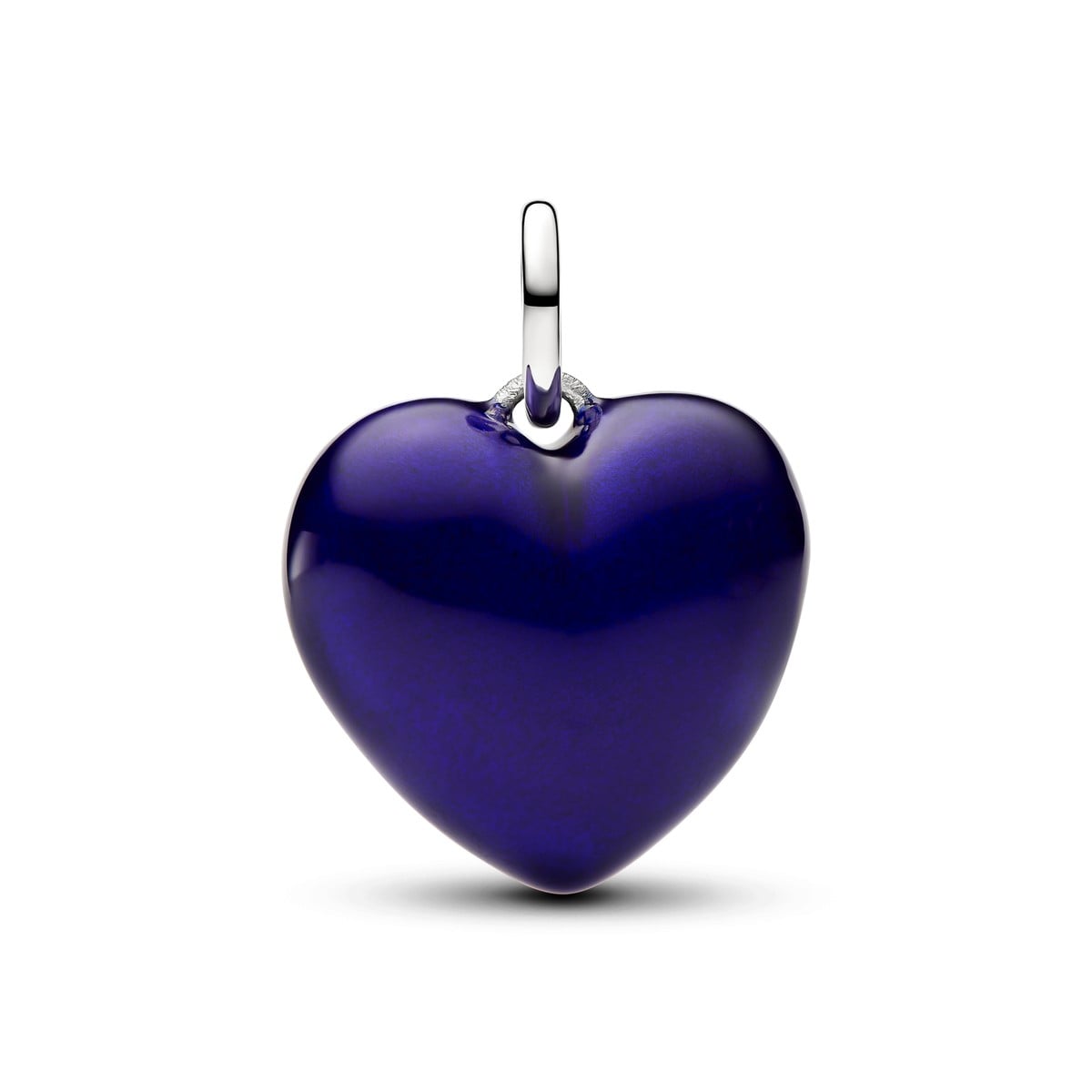 Blue Puffy Heart Dangle Charm, Platinum Plated