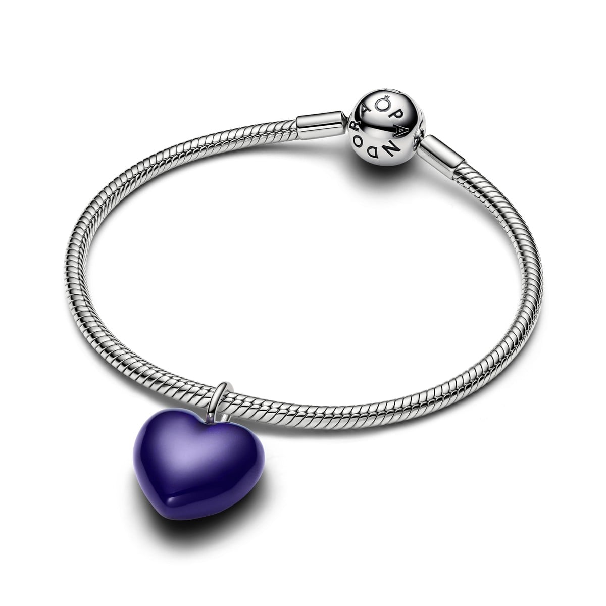 Blue Puffy Heart Dangle Charm, Platinum Plated