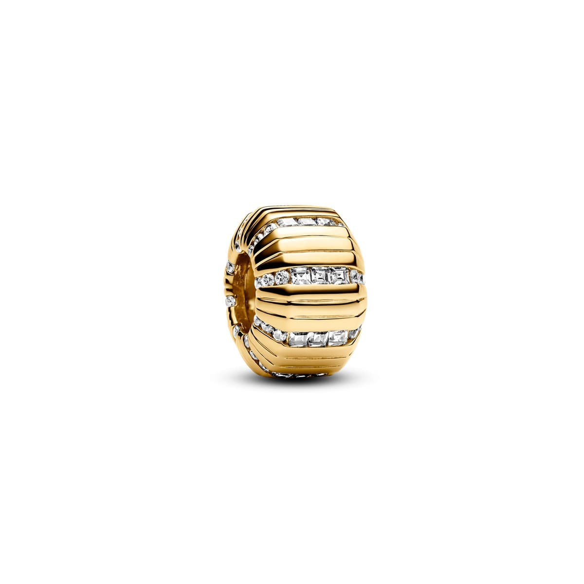 Pandora Grooved Sparkling Charm (14k Gold-Plated) 763709C01 763709 — Foto 1 von 1