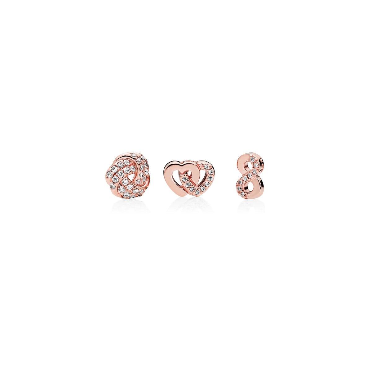 Petite Elements Pack in Pandora Rose with Interlocked Hearts with Clear CZ, Infinity Sign with Clear CZ and Love Knot with Clear CZ