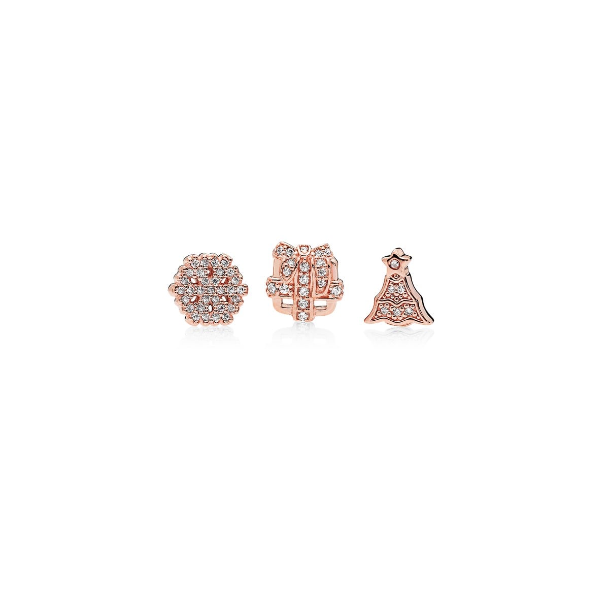 Petite Elements Pack in Pandora Rose with Snowflake with Clear CZ, Gift with Clear CZ and Christmas Tree with Clear CZ