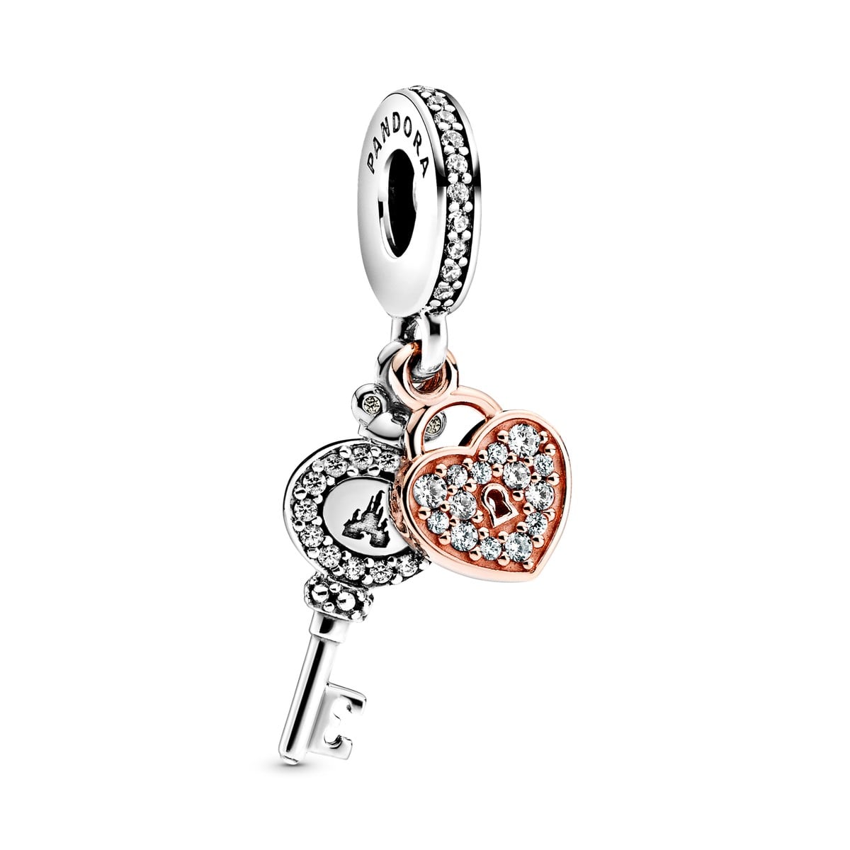Disney Shanghai Resort Key and Heart Padlock and Pandora Rose Dangle Charm