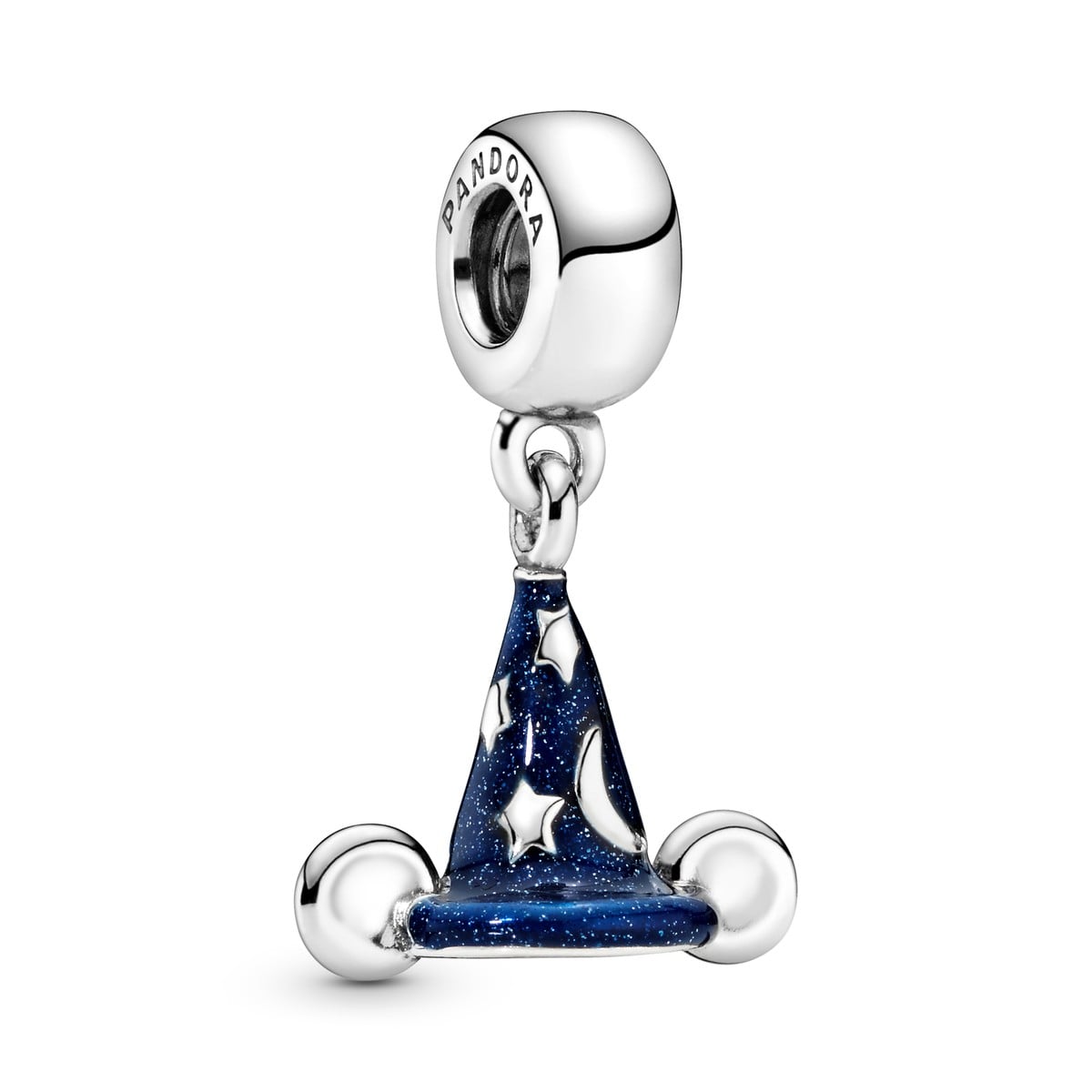 Disney Mickey Sorcerer Hat Sterling Silver Dangle Charm with Blue Enamel