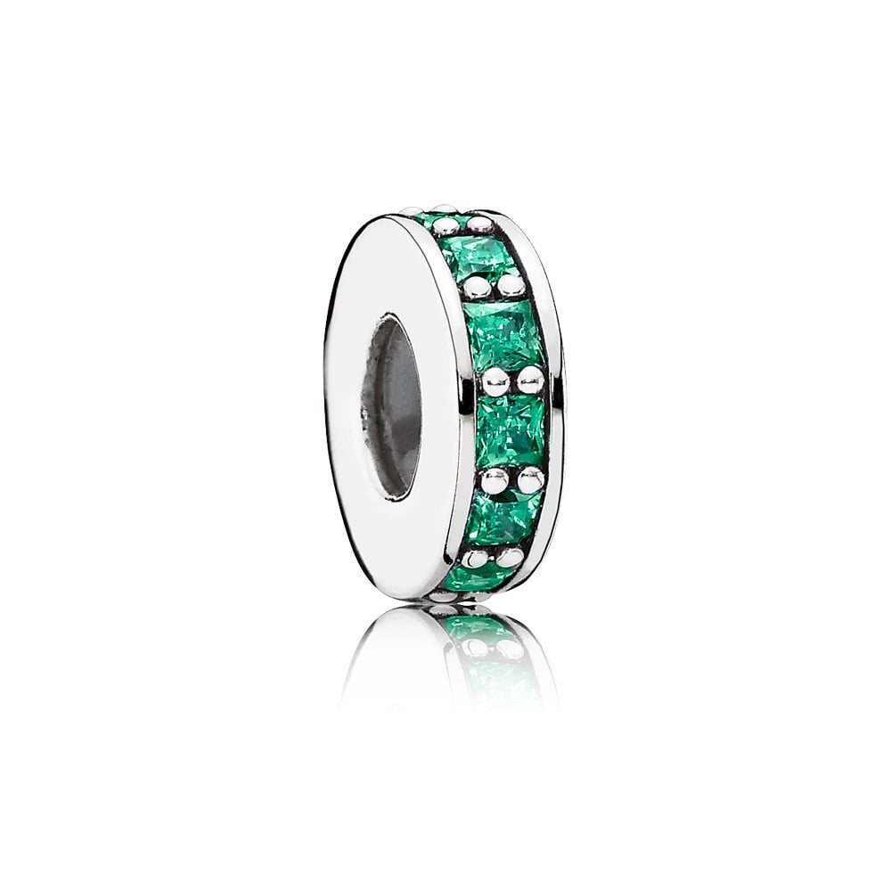 Abstract Silver Spacer with Dark Green Cubic Zirconia and Silicone Grip