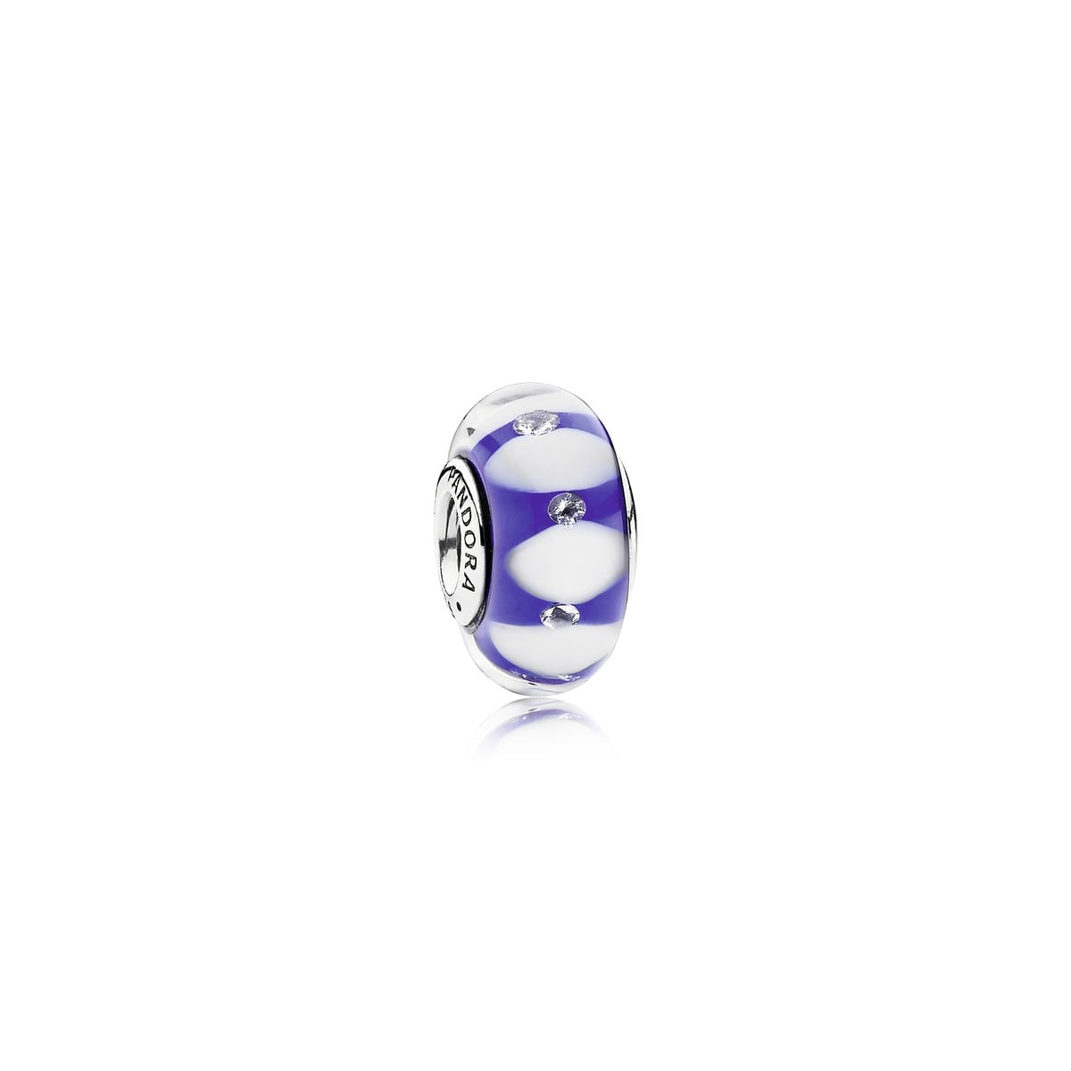 Abstract Silver Charm with Blue and White Murano Glass and Cubic Zirconia