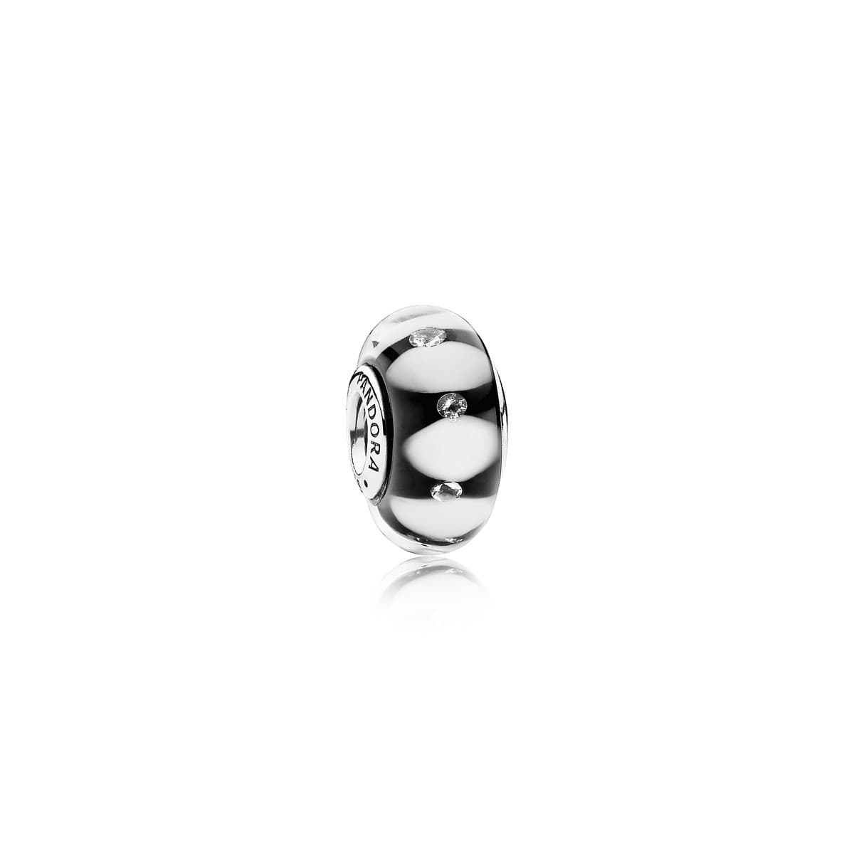 Pandora Abstract Silver Charm with Black and White Murano Glass and Cubic Zirconia 791613CZ 791613 — Foto 1 von 1