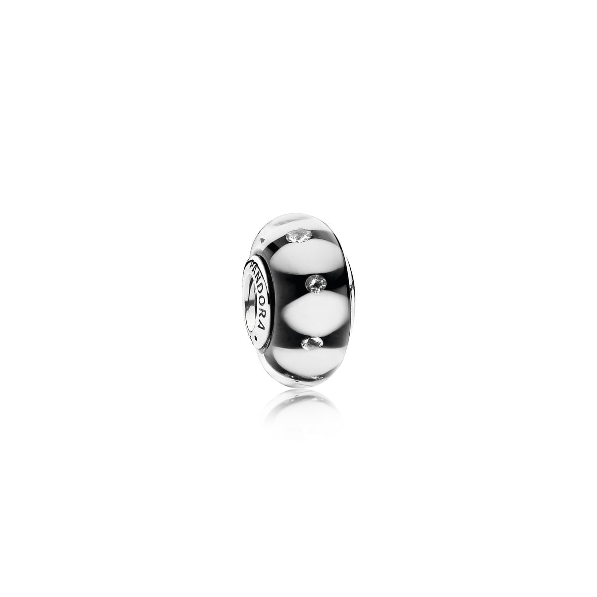 Abstract Silver Charm with Black and White Murano Glass and Cubic Zirconia