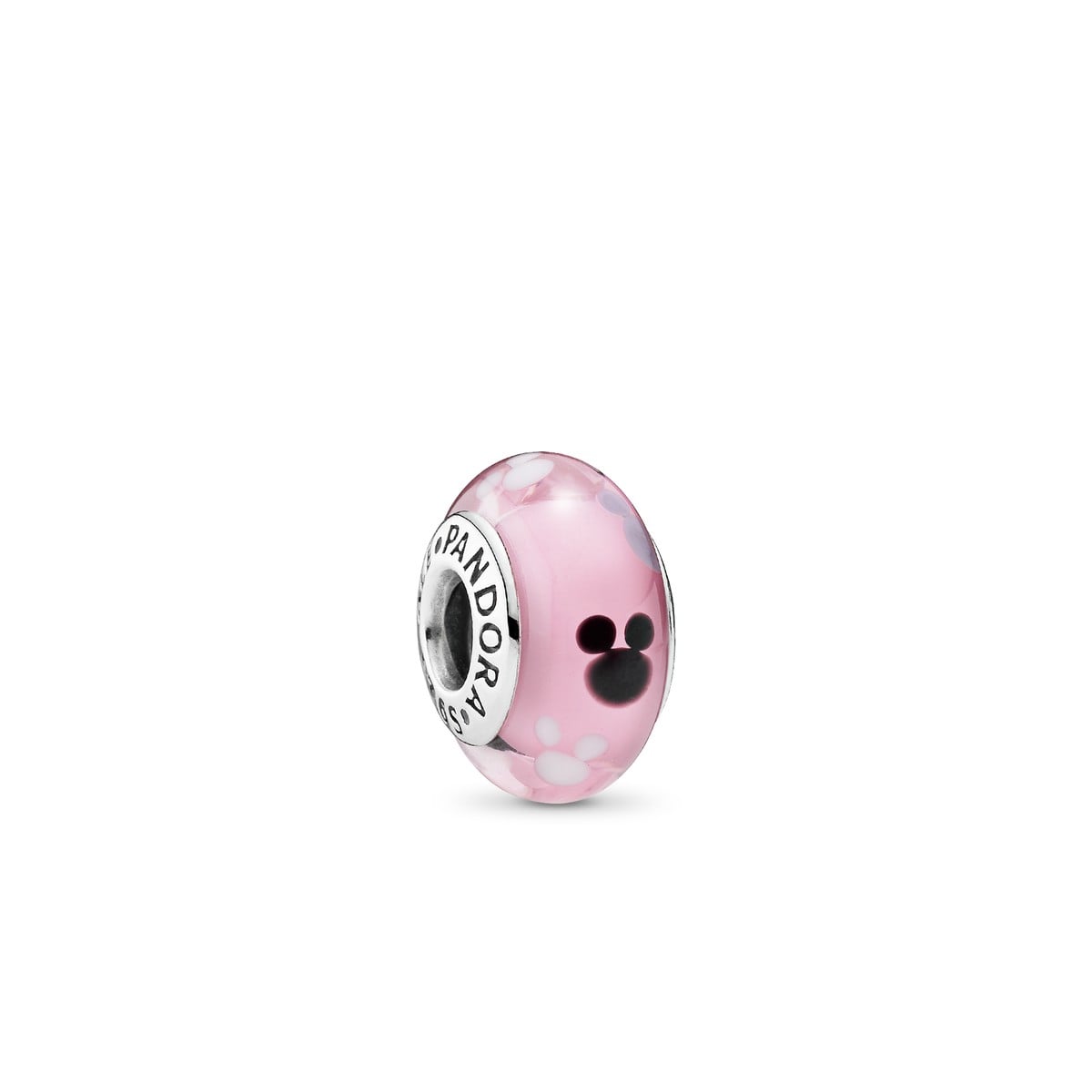 Disney Mickey Silver Charm with Pink, Black and White Murano Glass