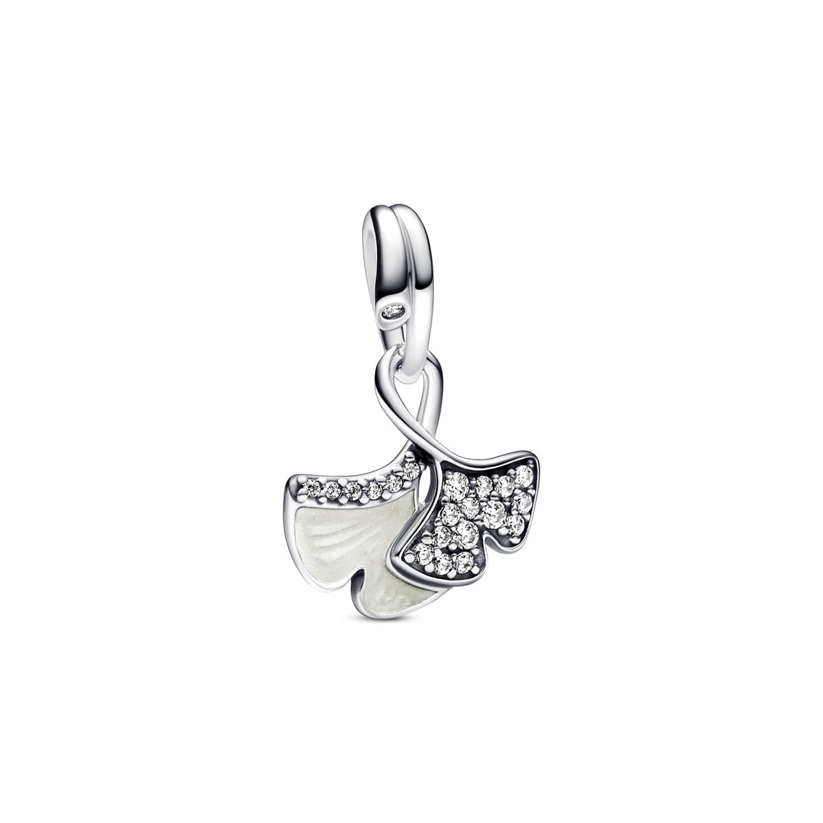 Double Ginkgo Leaves Sparkling Dangle Charm