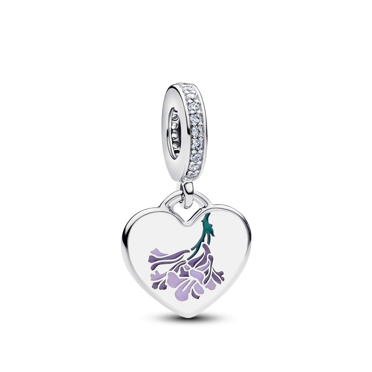 Engravable Jacaranda Flowers Heart Dangle Charm