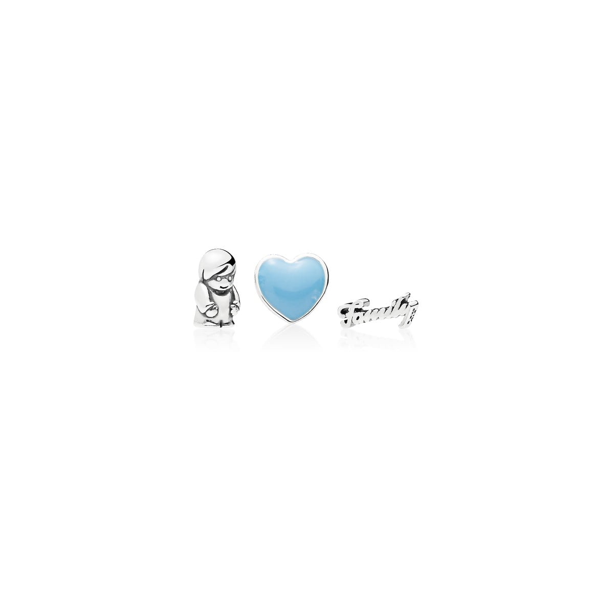 Petite Elements Pack in Silver with Family Script, Boy and Heart with Blue Enamel