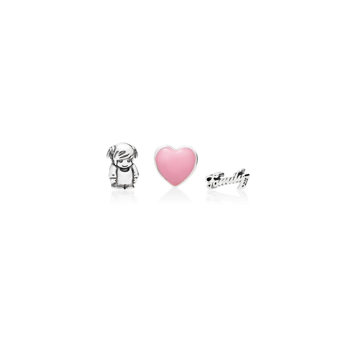 Petite Elements Pack in Silver with Family Script, Girl and Heart with Pink Enamel