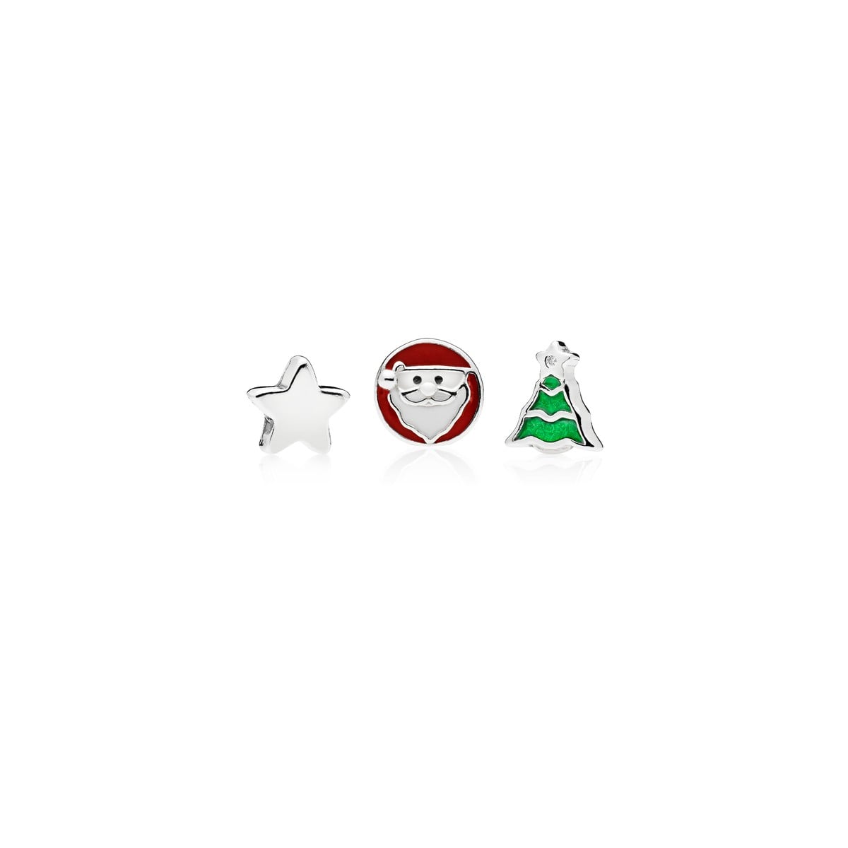 Petite Elements Pack in Silver with Santa with Mixed Enamel Colours, Star and Christmas Tree with Clear CZ and Green Enamel