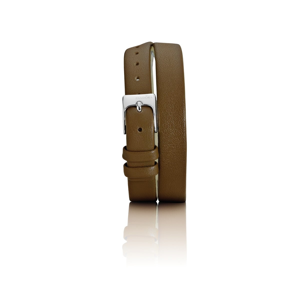 Double Oblong Brown Leather Strap, Stainless Steel