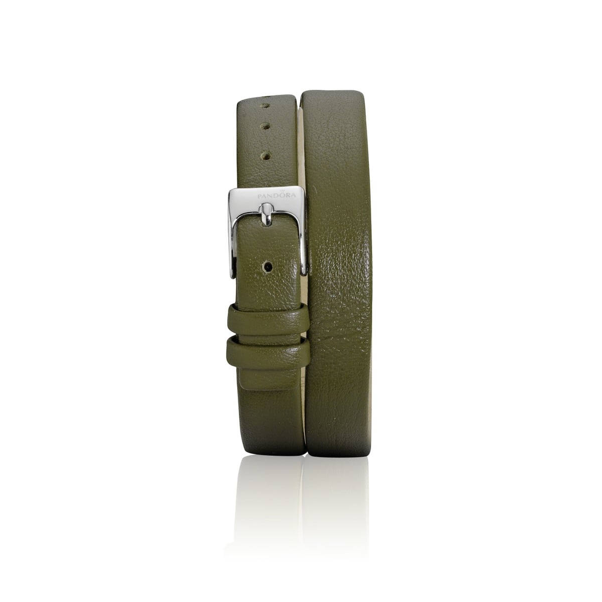 Double Oblong Green Leather Strap, Stainless Steel