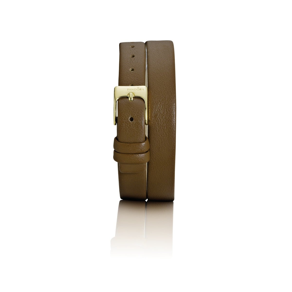 Double Oblong Brown Leather Strap, Gold-plated Steel