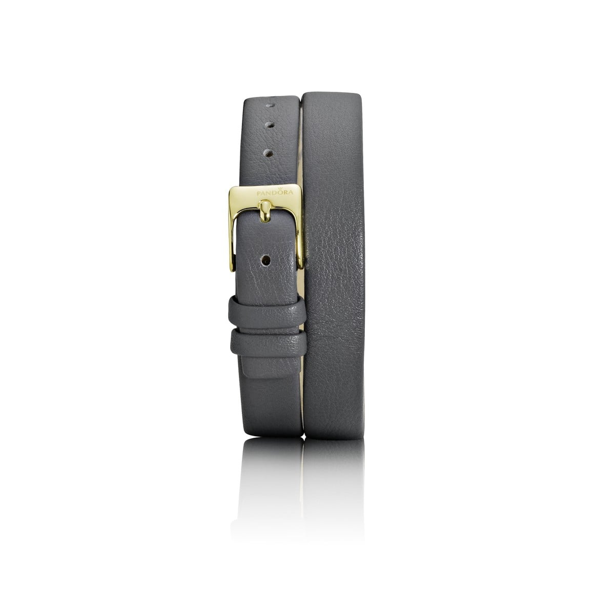 Double Oblong Grey Leather Strap, Gold-plated Steel