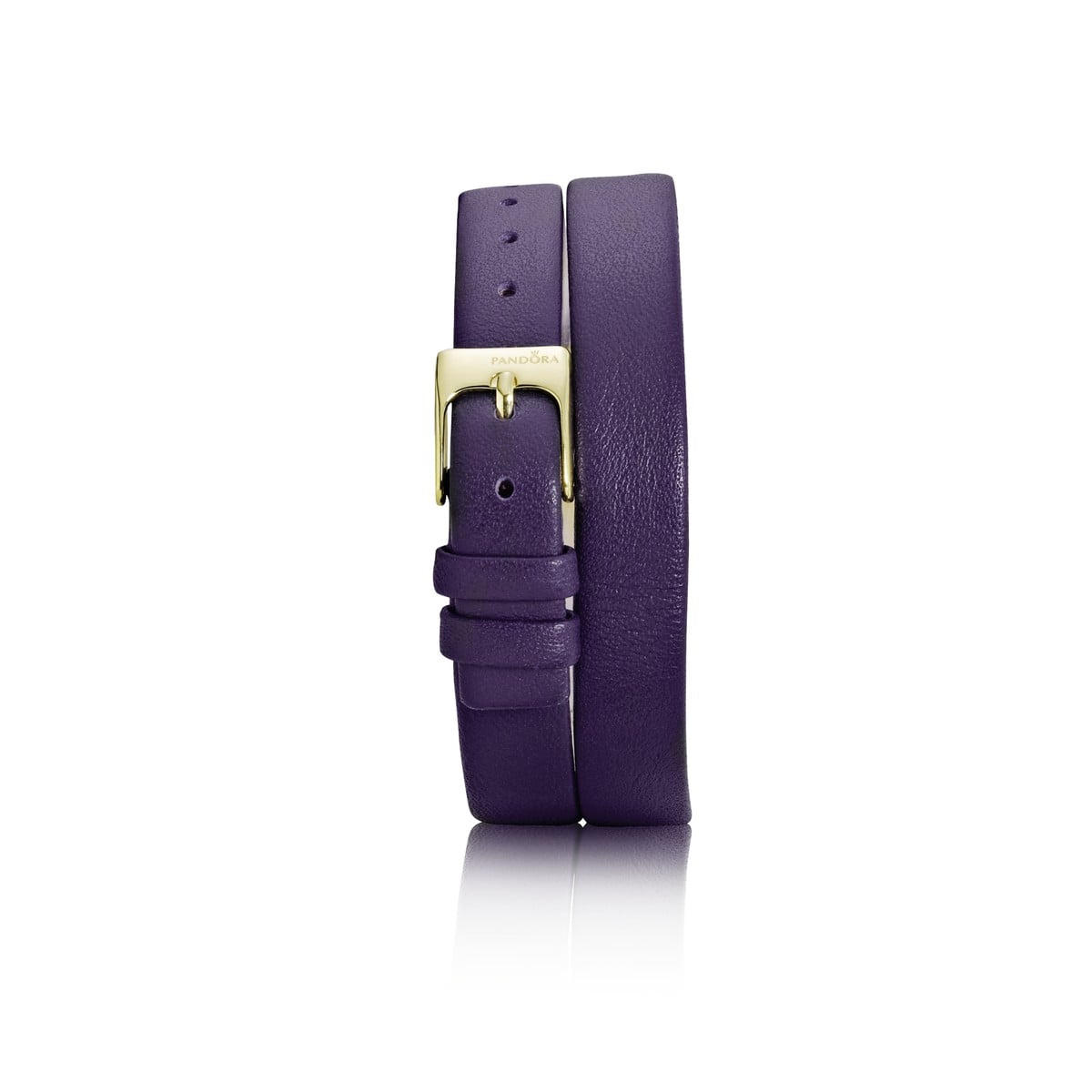 Double Oblong Purple Leather Strap, Gold-plated Steel