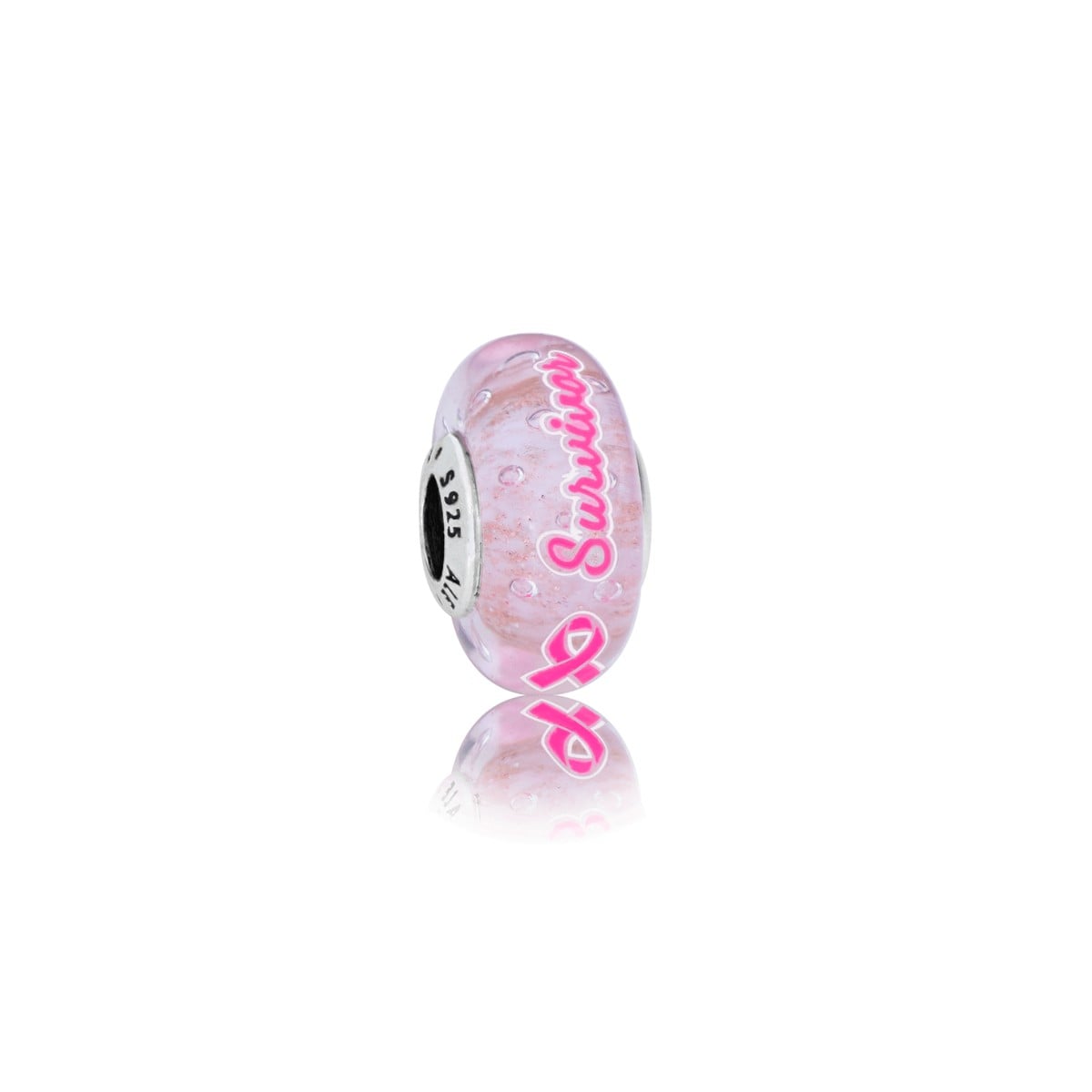 Survivor Charm Pink Murano Glass and Pink Enamel