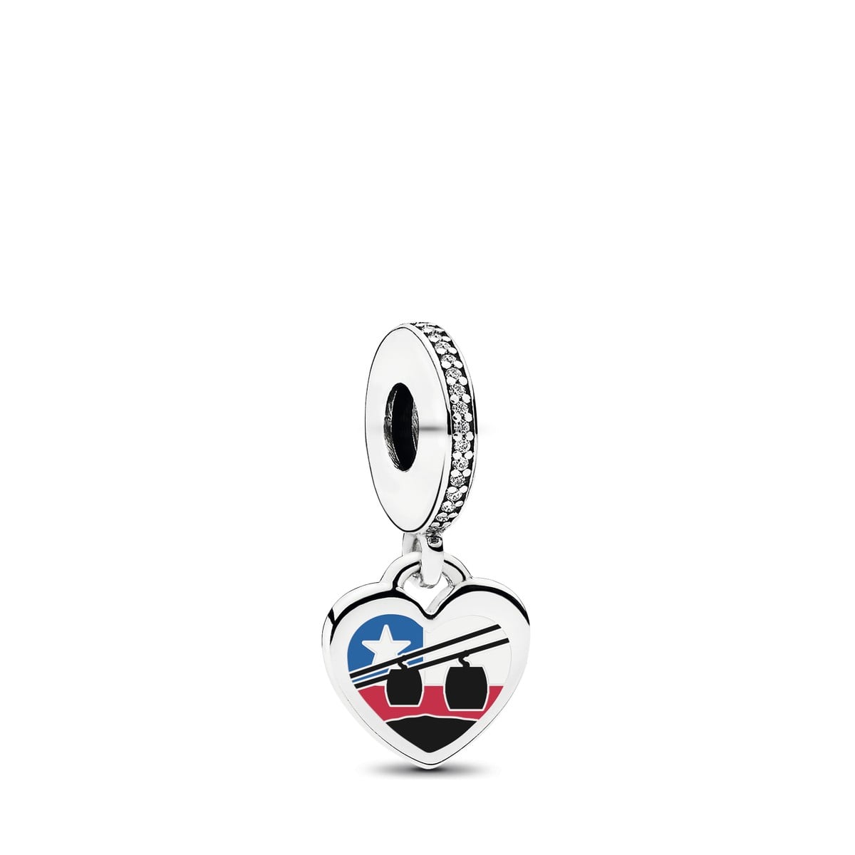 Cable Car Flag Heart Dangle Charm