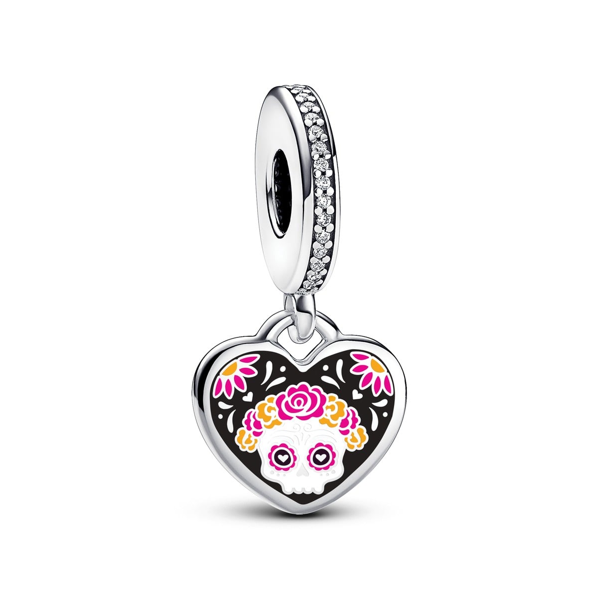 Engravable Day of the Dead Sugar Skull Heart Dangle Charm