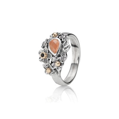 Sterling Silver Ring with 14ct Gold, Moonstone & Onyx