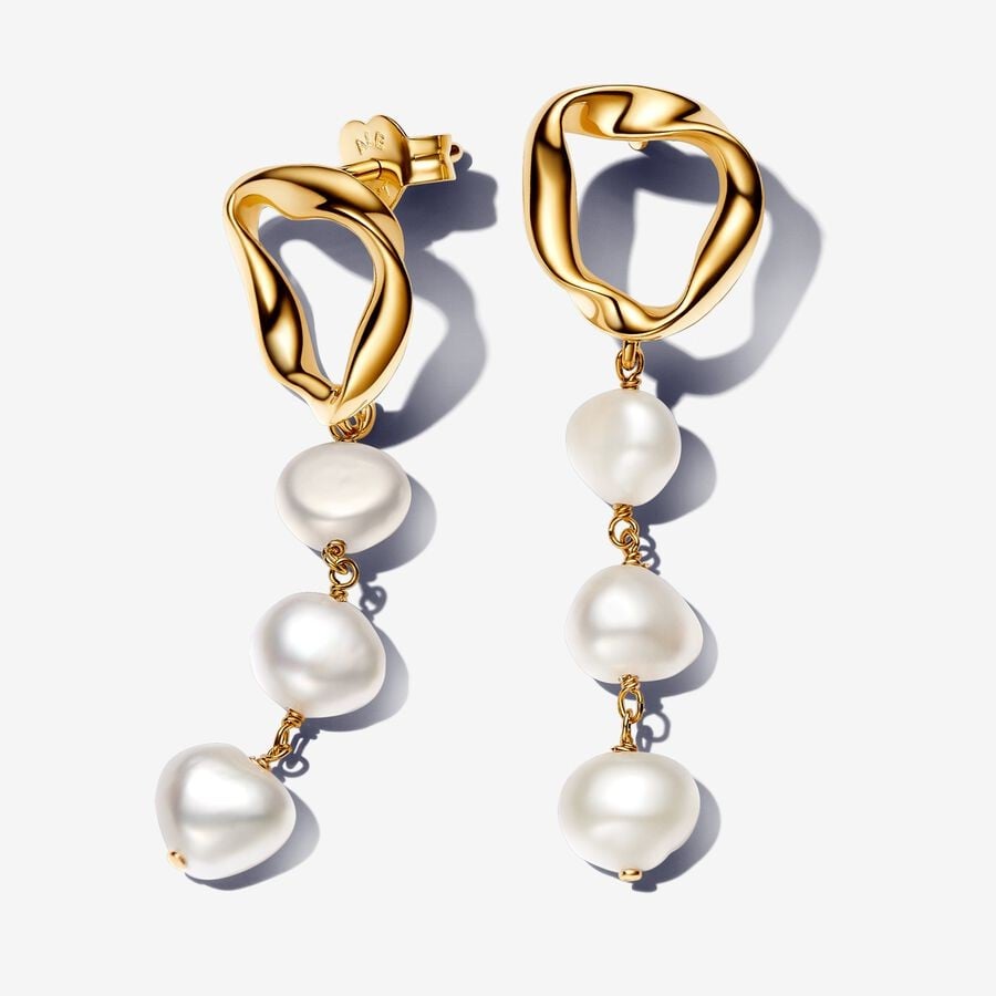 Organic-Shaped Circle and Baroque Cultured Pearl Drop Earrings