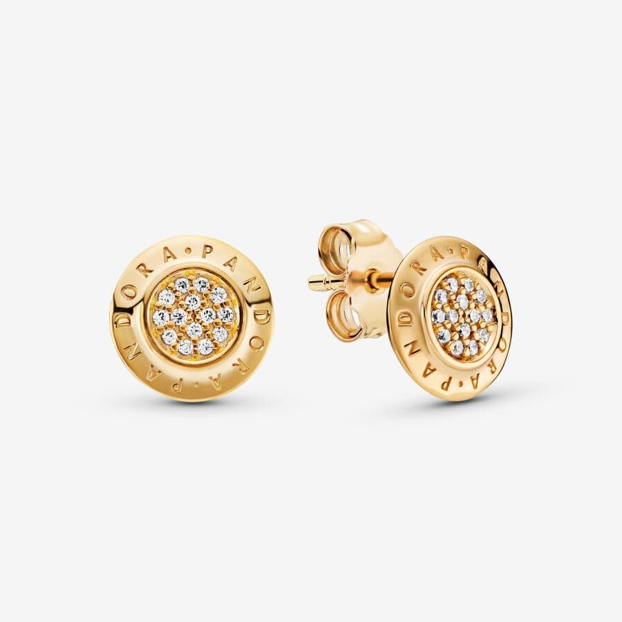 Pandora 14k Gold-Plated Logo Stud Earrings with Clear Cubic Zirconia 268664C01 268664 — Foto 1 von 1