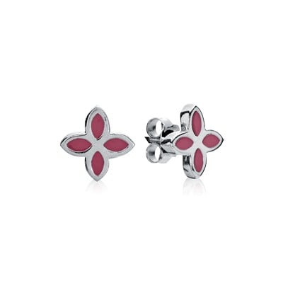 Sterling Silver and Pink Enamel Earrings
