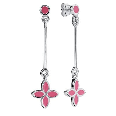 Sterling Silver and Pink Enamel Earrings