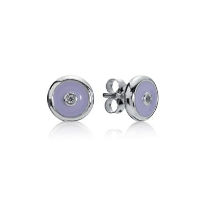 Sterling Silver, Lavender Enamel and Clear Cubic Zirconia Earrings