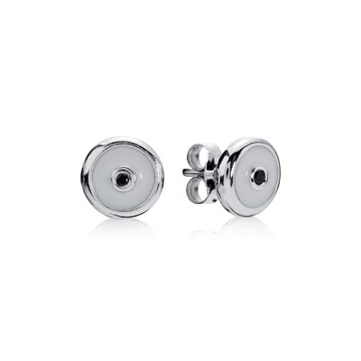 Sterling Silver, White Enamel and Black Cubic Zirconia Earrings