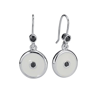 Sterling Silver Earrings with White Enamel and Black Zirconia