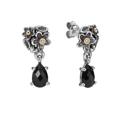 Pandora Earring, Dew Drops on Flowers 14K, Diamond & Onyx 290161O 290161 — Foto 1 von 1