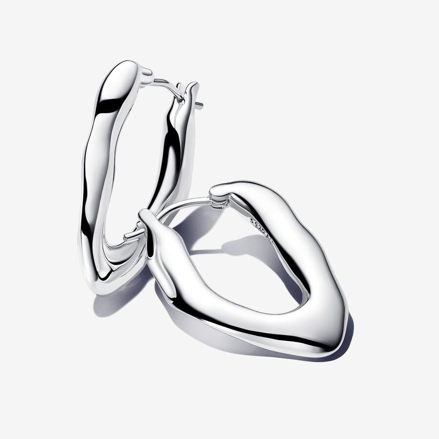 Organic-Shaped Hoop Earrings (Sterling Silver)